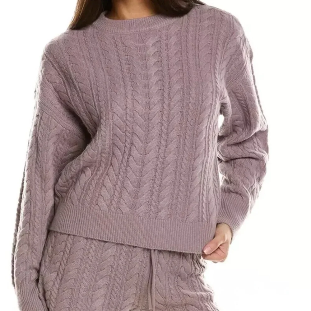 Sweaty Betty Women's Cable Cashmere Wool Blend Sweater Size Large Lavender Gray